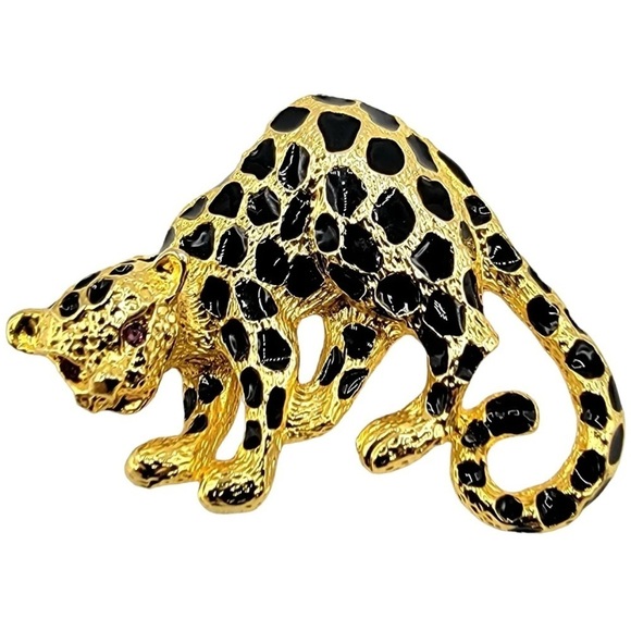 Park Lane Gold Tone Black Enamel
Spotted rhinestone eyes Cheetah Brooch Pendant - Picture 1 of 10
